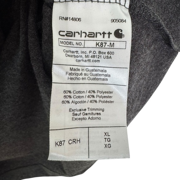 NWT Carhartt Men's K87 Short Sleeve Workwear Pocket T-Shirt Gray Heather Size XL - Picture 7 of 10